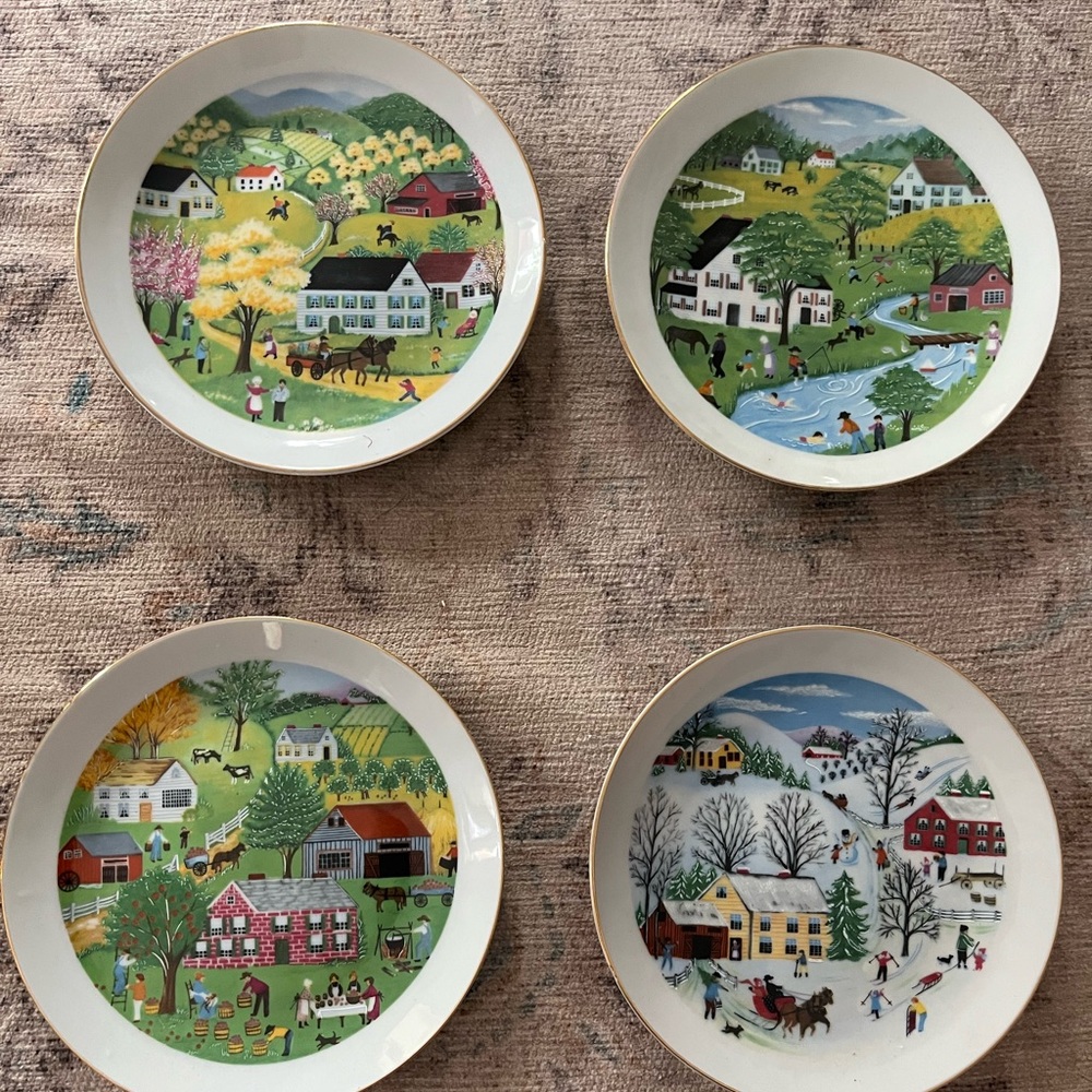 Set of 4 Ceramic 12" Four Seasons Decorative Plates Made in Japan